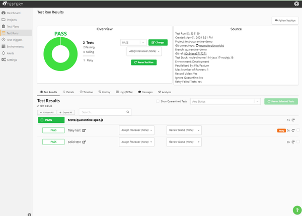 Quarantining Flaky Tests on the Testery Platform