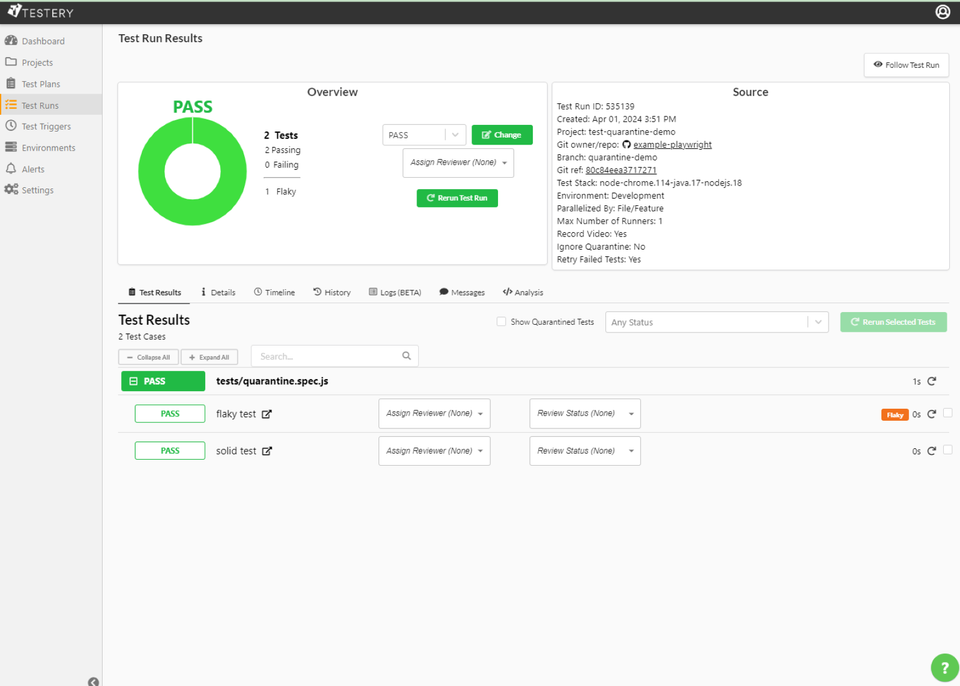 Quarantining Flaky Tests on the Testery Platform