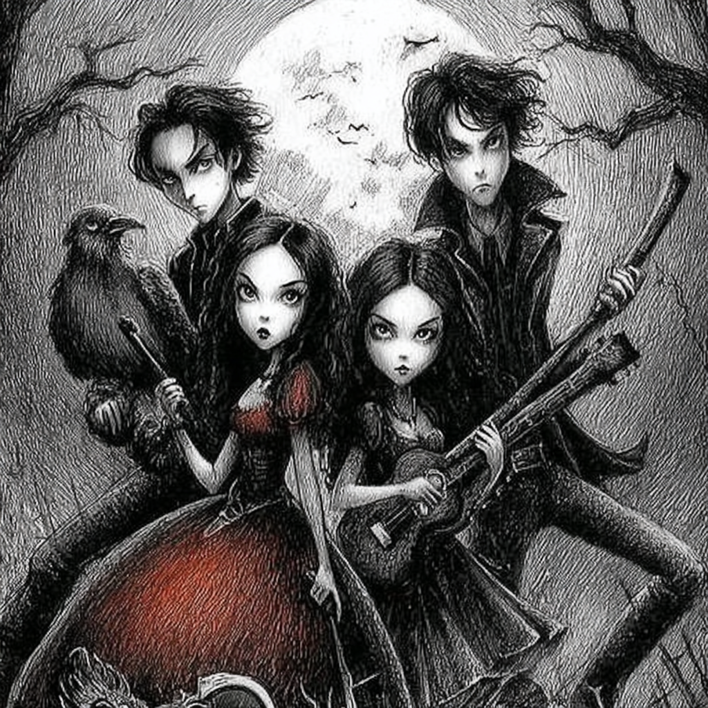 Fictional album cover in red and black ink of a Gothic dream pop band.