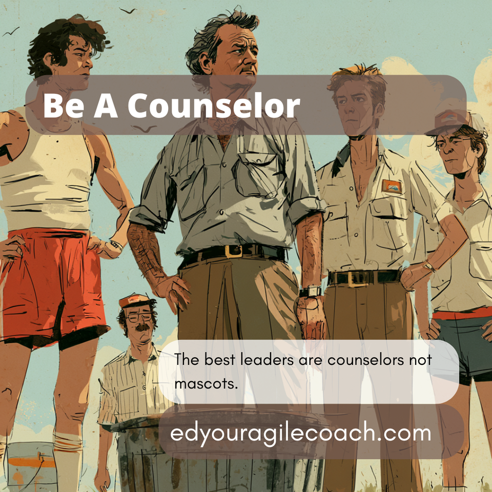 Bill Murray in the middle of a group of camp counselors at a summer camp.