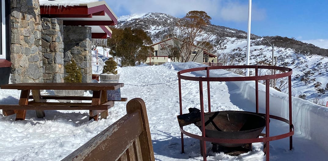 Winter at the Guthega Inn with snow at your front door.