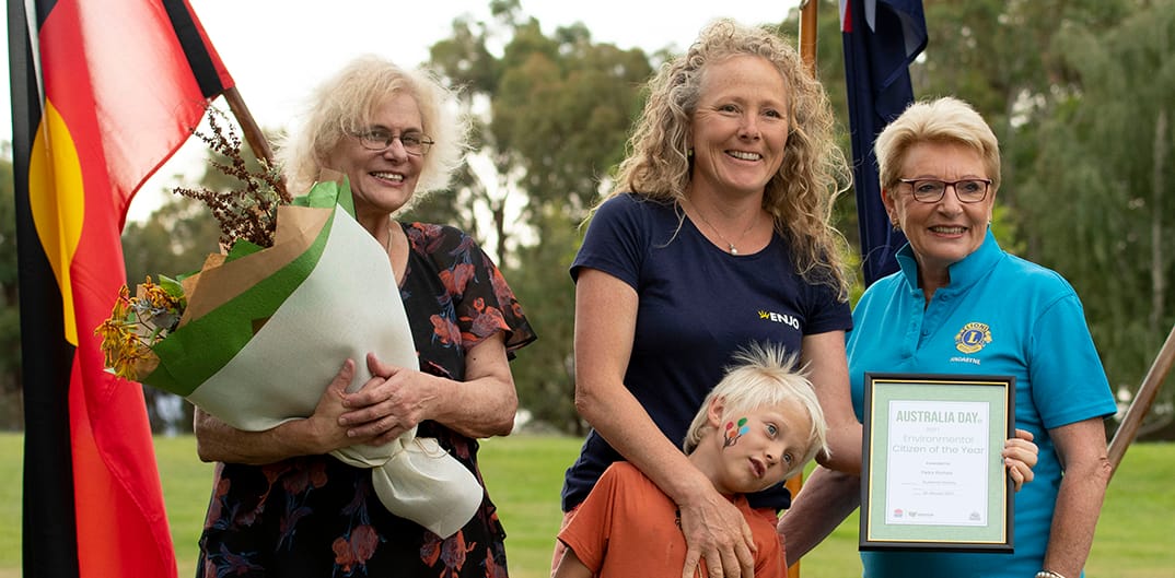 Petra Richter receives the Environment award for her tireless efforts to clean up around Jindabyne.