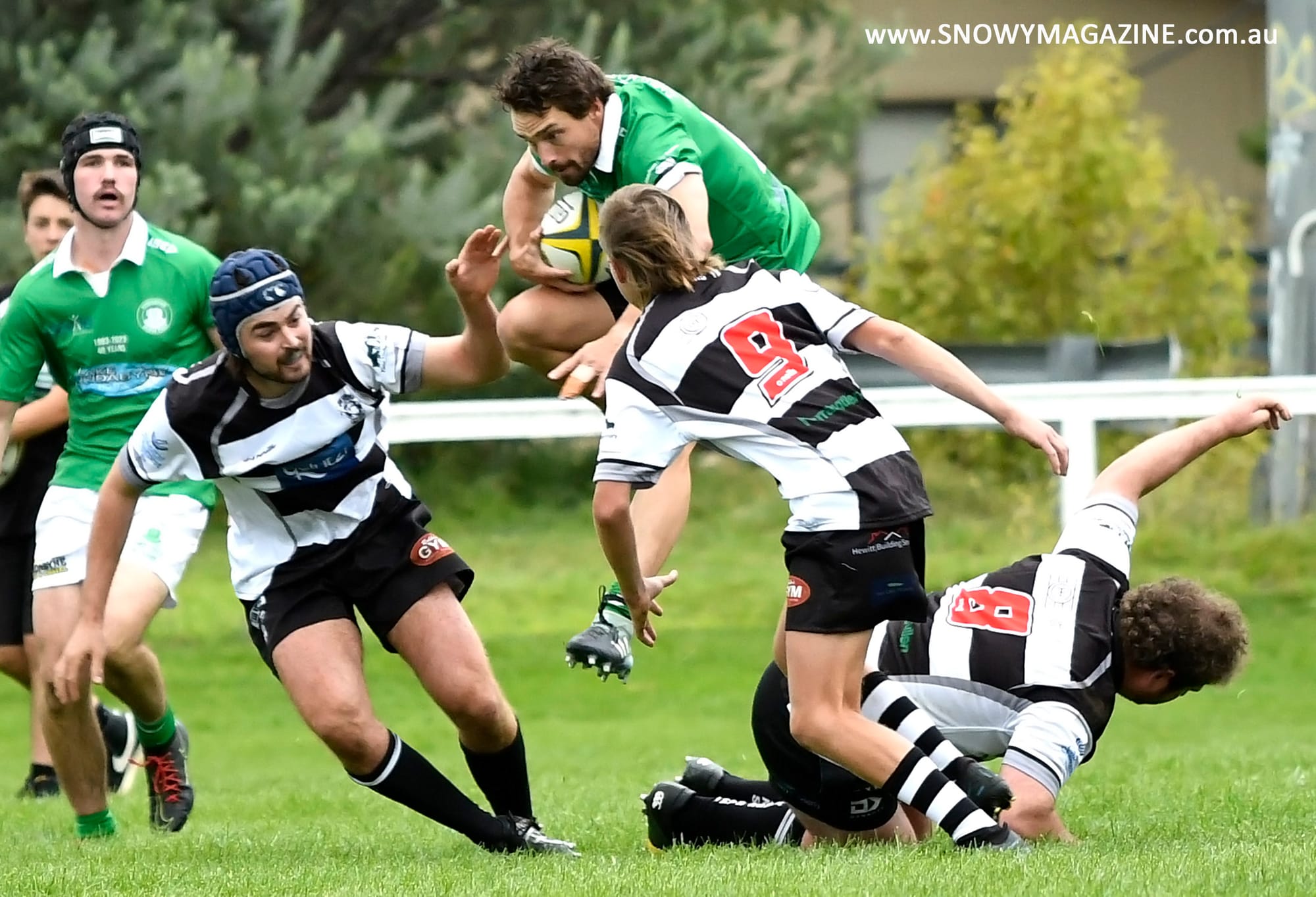 Matt Caldwell leaping over the defence.