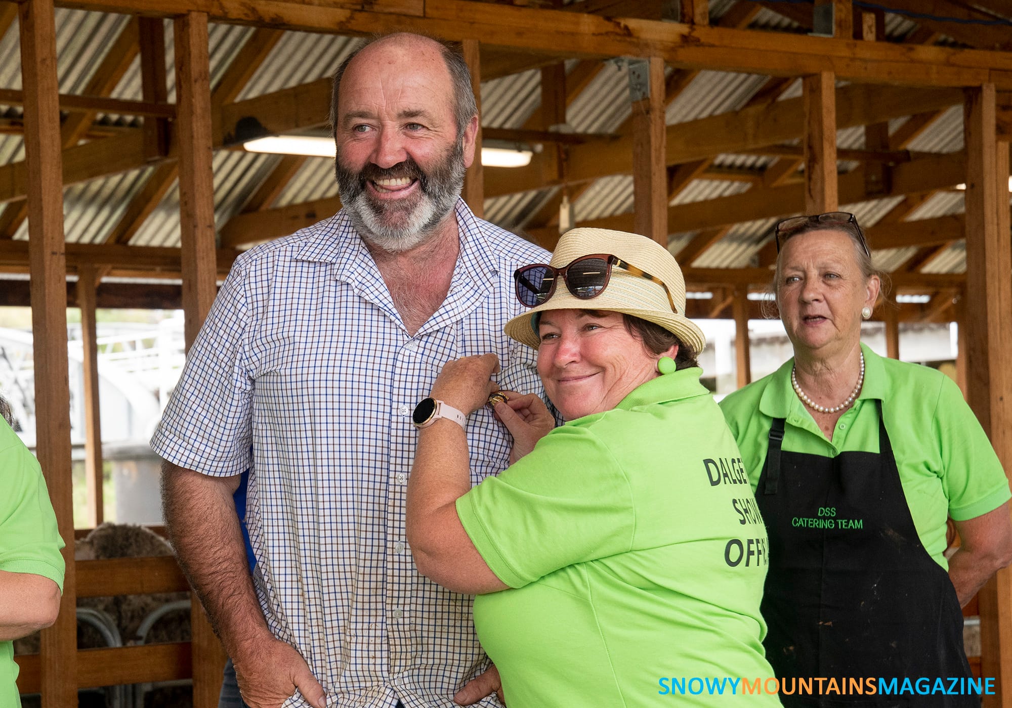 Dalgety Show President Julie Hedger awards John Lette his Life Membership badge.