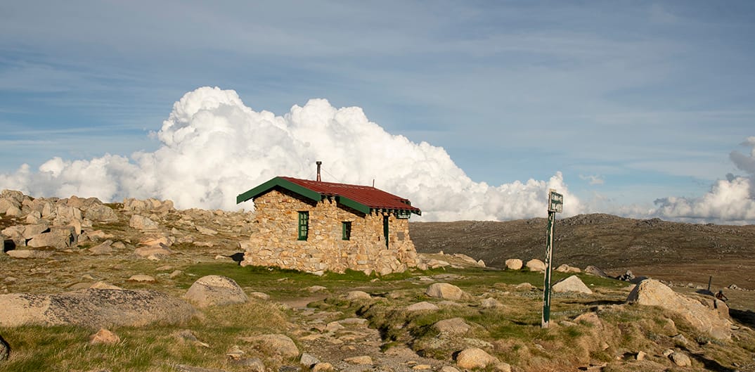 When walking from Charlotte Pass, you pass the iconic Seaman's Hut just below Rawson Pass.