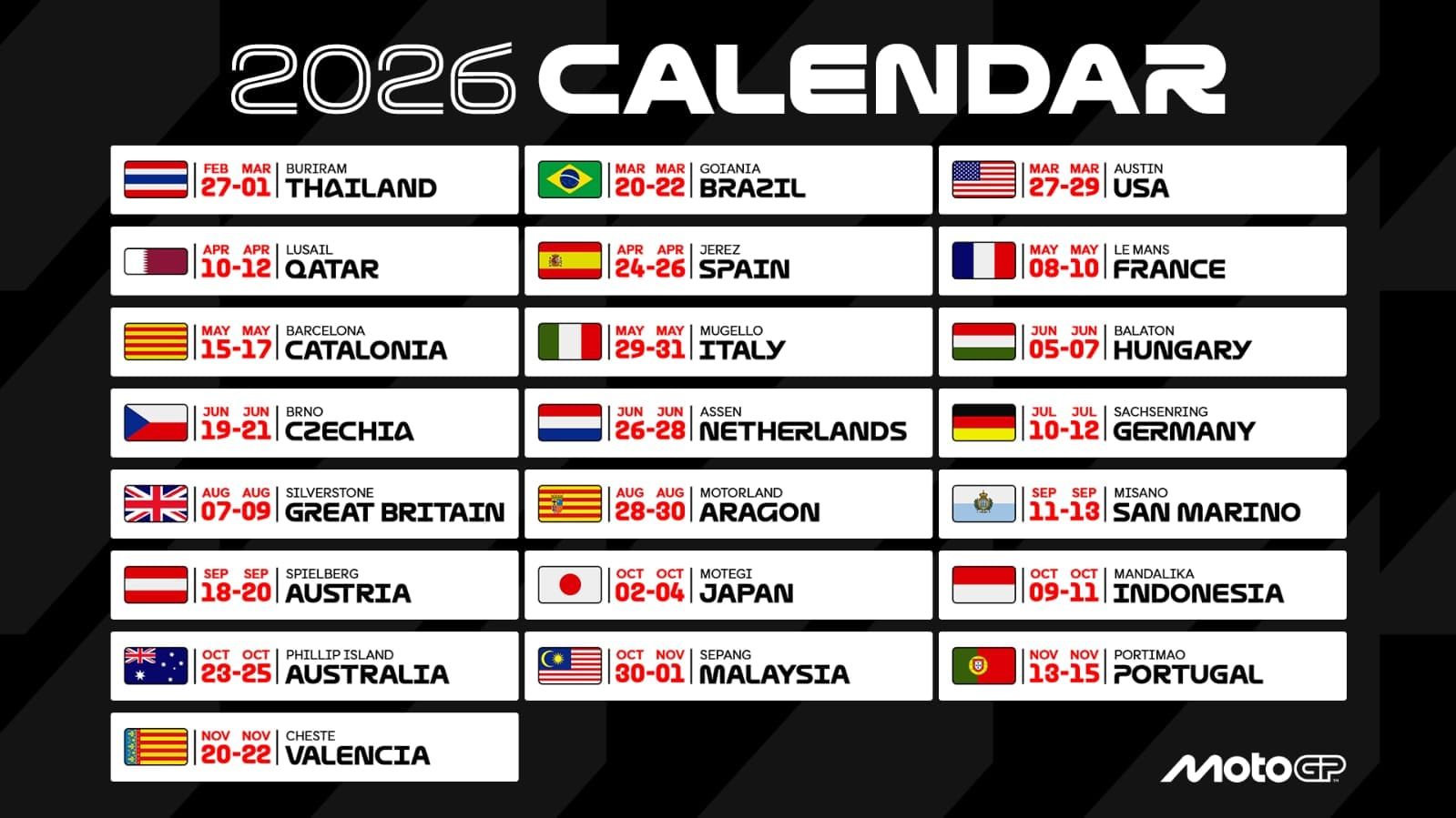 CALENDRIER MOTOGP 2026 : Les 22 rendez-vous !