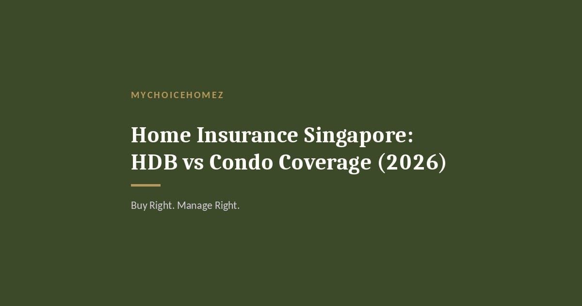 Cover graphic for 'Home Insurance Singapore: HDB vs Condo Coverage (2026)' — MyChoiceHomez