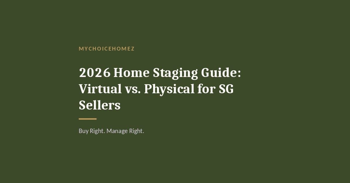 Cover graphic for '2026 Home Staging Guide: Virtual vs. Physical for SG Sellers' — MyChoiceHomez