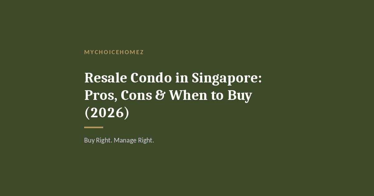Cover graphic for 'Resale Condo in Singapore: Pros, Cons & When to Buy (2026)' — MyChoiceHomez