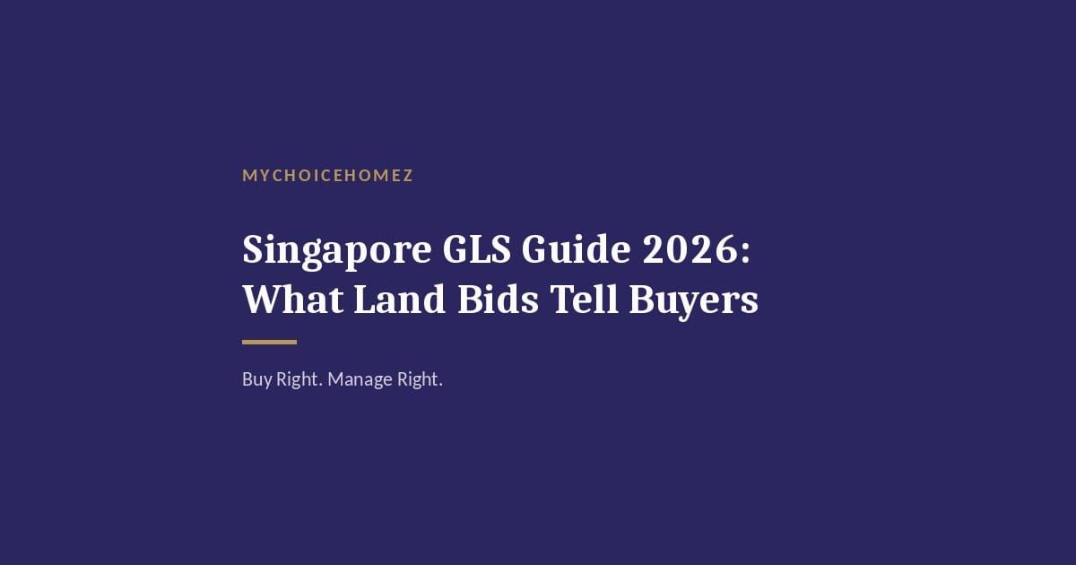 Cover graphic for 'Singapore GLS Guide 2026: What Land Bids Tell Buyers' — MyChoiceHomez