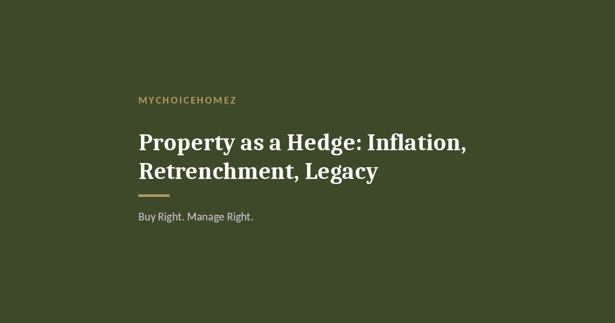 Cover graphic for 'Property as a Hedge: Inflation, Retrenchment, Legacy' — MyChoiceHomez