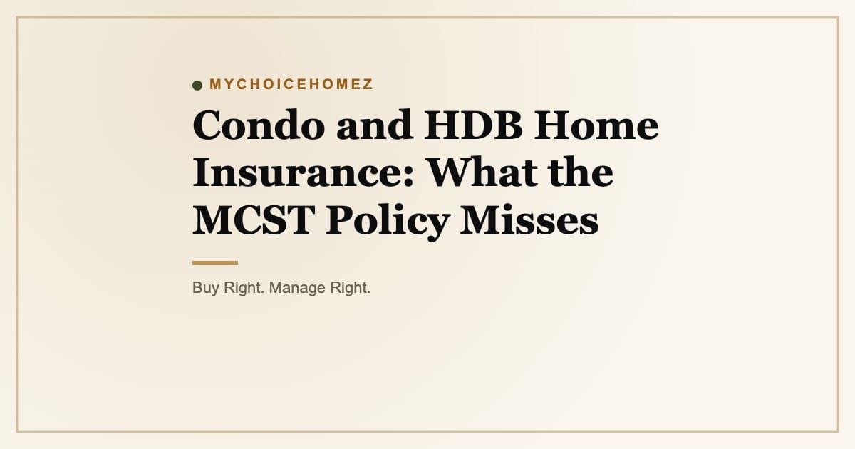 Cover graphic for 'Home Insurance Singapore: HDB vs Condo Coverage (2026)' | MyChoiceHomez