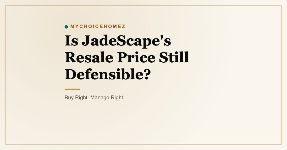 Cover graphic for the article 'Is JadeScape's Resale Price Still Defensible?' | MyChoiceHomez, Helping You Make Better Property Decisions