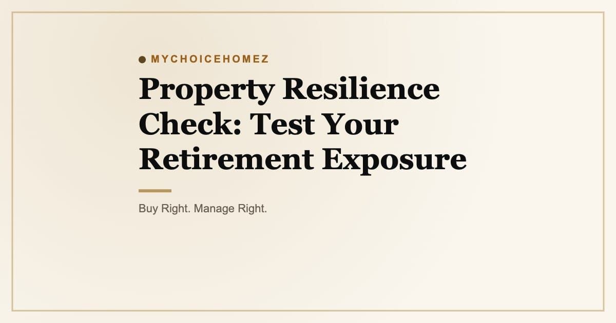 Cover graphic for 'Property Resilience Check: Test Your Retirement Exposure' | MyChoiceHomez
