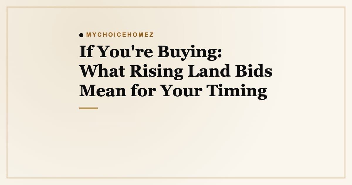 Cover graphic for the article 'If You're Buying: What Rising Land Bids Mean for Your Timing' | MyChoiceHomez