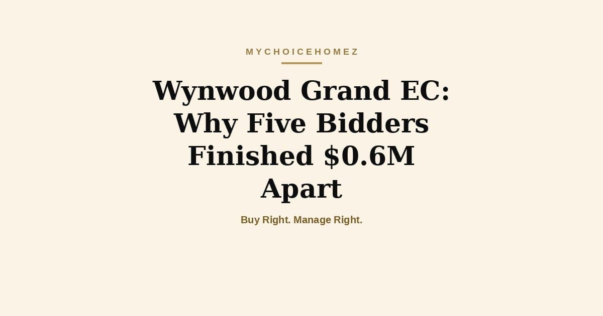 Cover graphic for the article 'Wynwood Grand EC: Why Five Bidders Finished $0.6M Apart' — MyChoiceHomez, Buy Right. Manage Right.