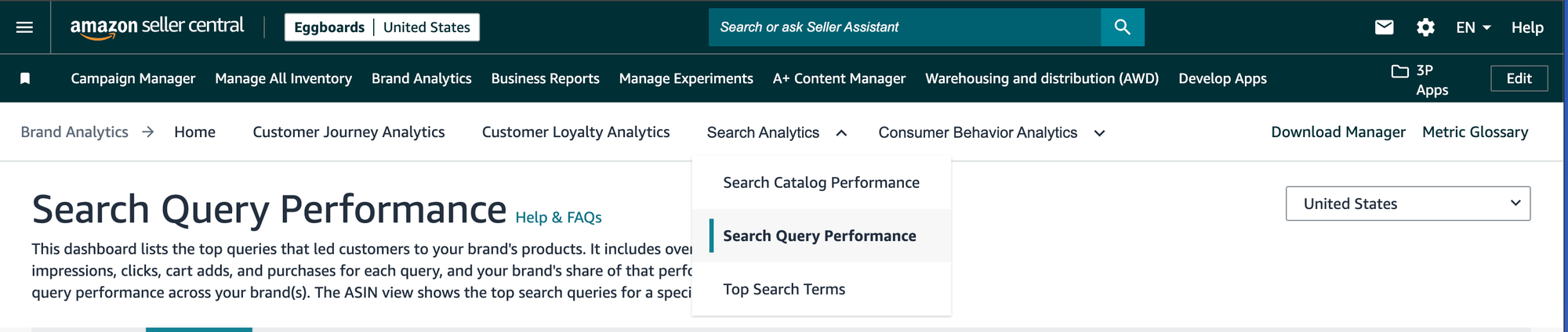 Amazon Bran Search Query Performance menu item