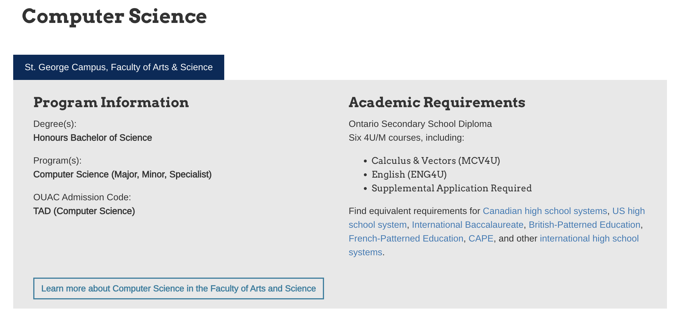 University of Toronto (U of T) Computer Science's Supplementary Application Guide
