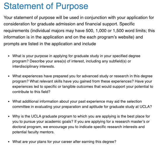 UCLA MFE Statement of Purpose Questions