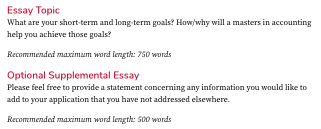 Ohio State University (OSU) Master of Accounting (MAcc) Supplementary Application Essay Questions