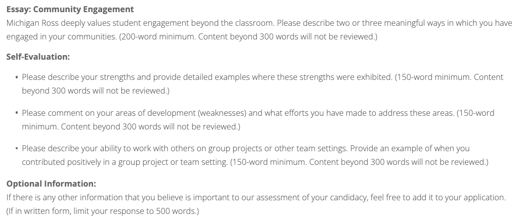 University of Michigan Master of Accounting (MAcc) Application Essay Questions