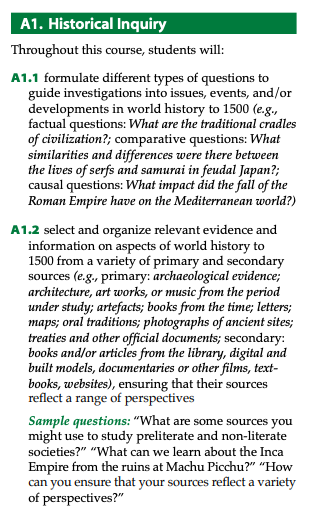 Screenshot of The Ontario Curriculum Grade 11 World History to the End of the Fifteenth Century (CHW3M) Course Sample Questions