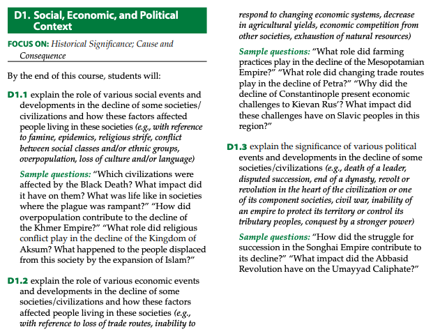 Screenshot of The Ontario Curriculum Grade 11 World History to the End of the Fifteenth Century (CHW3M) Course Sample Questions