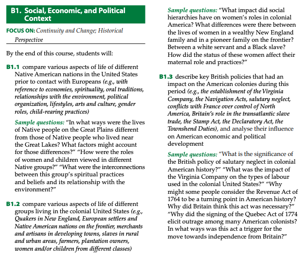 Ontario Curriculum Grade 11 American History (CHA3U) Sample Questions