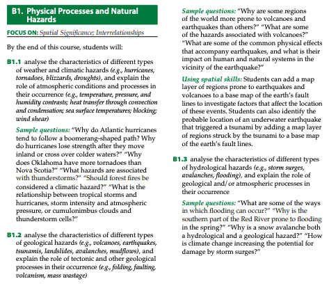 Grade 11 Forces of Nature (CGF3M) Course Sample Questions