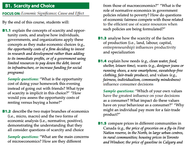 Grade 11 Economics Course - The Individual and the Economy (CIE3M) Sample Questions