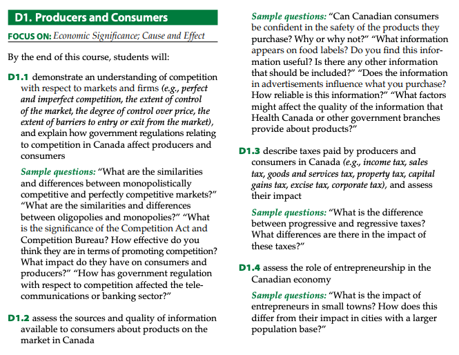 Grade 11 Economics Course - The Individual and the Economy (CIE3M) Sample Questions