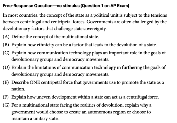 AP Human Geography Course and Exam Questions