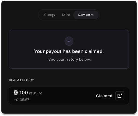 Re App claim history screen confirming a claimed payout