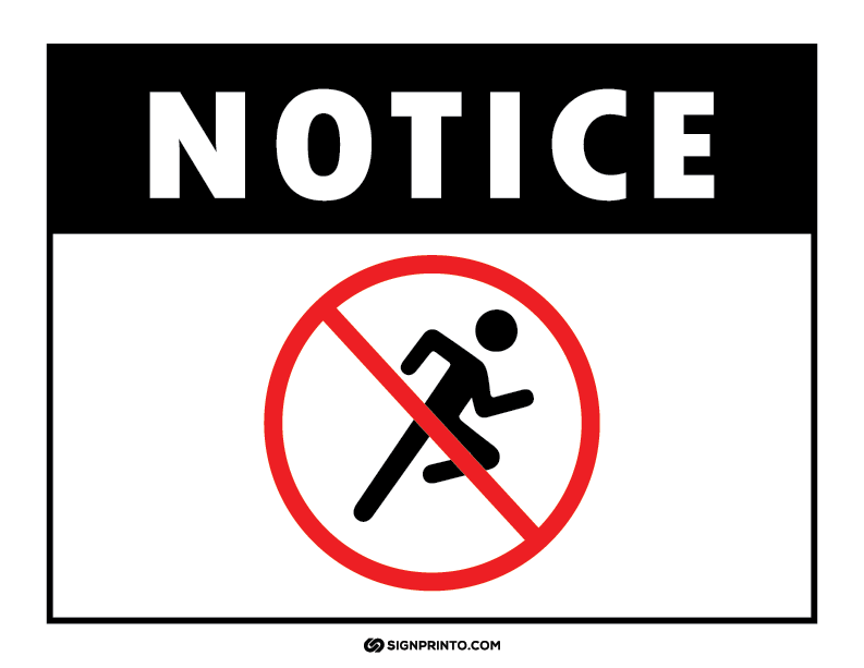 No Running Sign A4 Printable Preview