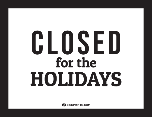 Closed For the Holiday Sign A4 size Preview