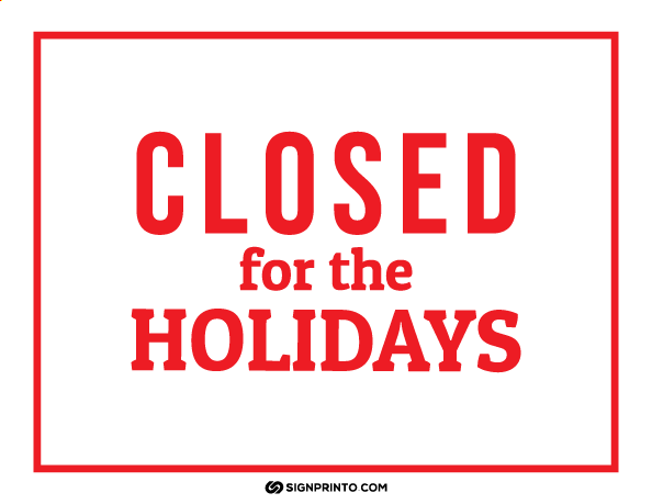 Closed For the Holiday Sign A4 size Preview