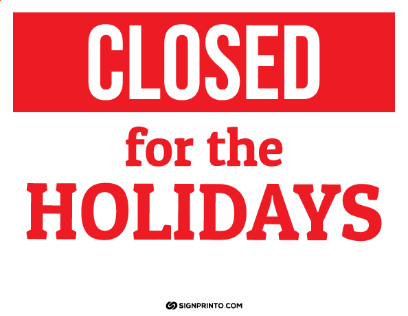 Closed For the Holiday Sign A4 size Preview