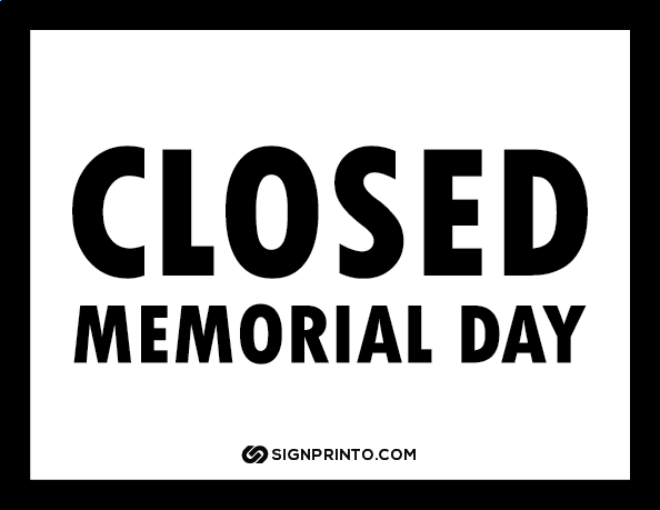 Memorial Day Closed Sign A4 size Preview