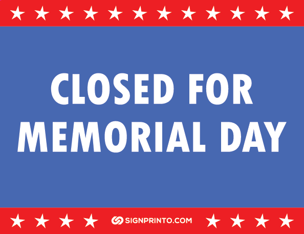  Memorial Day Closed Sign  A4 size Preview