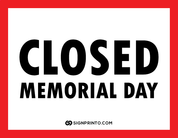 Memorial Day Closed Sign A4 size Preview