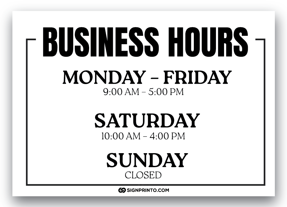 Business Hours Sign Black Color Design A4 Size Design Preview