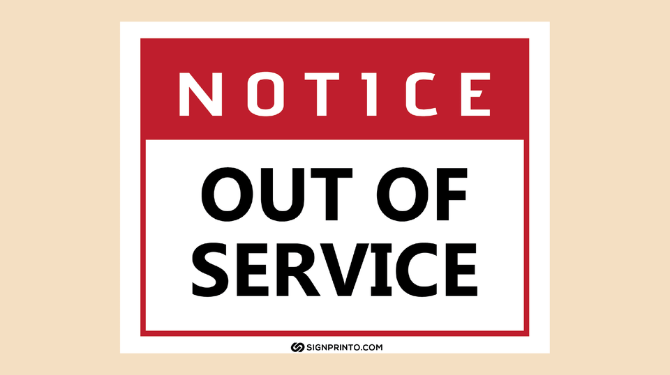 Out Of Service Sign Printable PDF