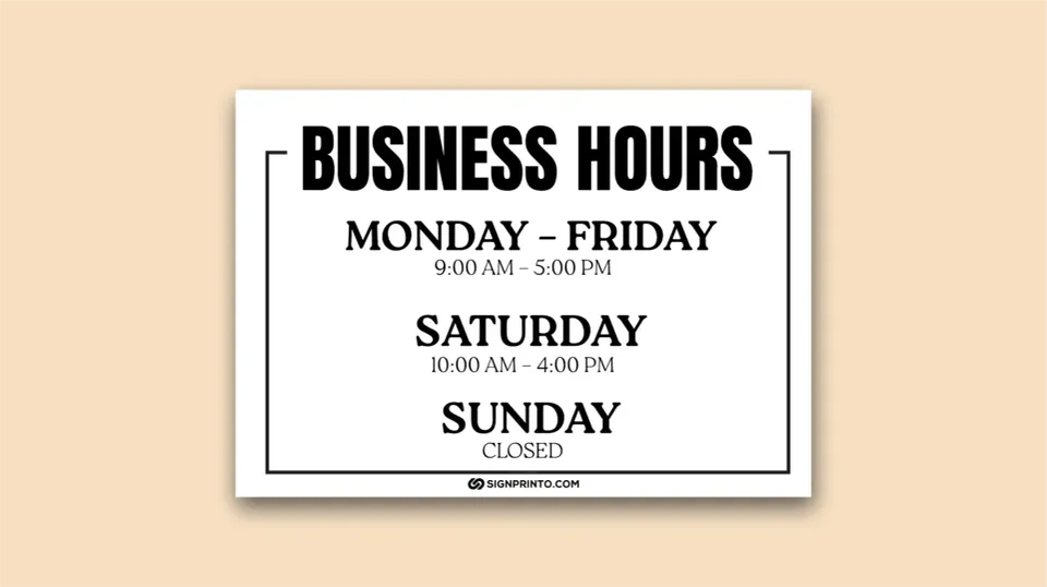 Free Download Printable Business Hours Sign Black Color Design [ PDF ]