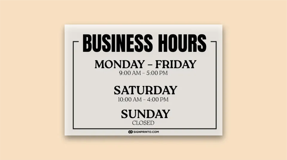 Free Download Printable Business Hours Sign Black Color Design [ PDF ]