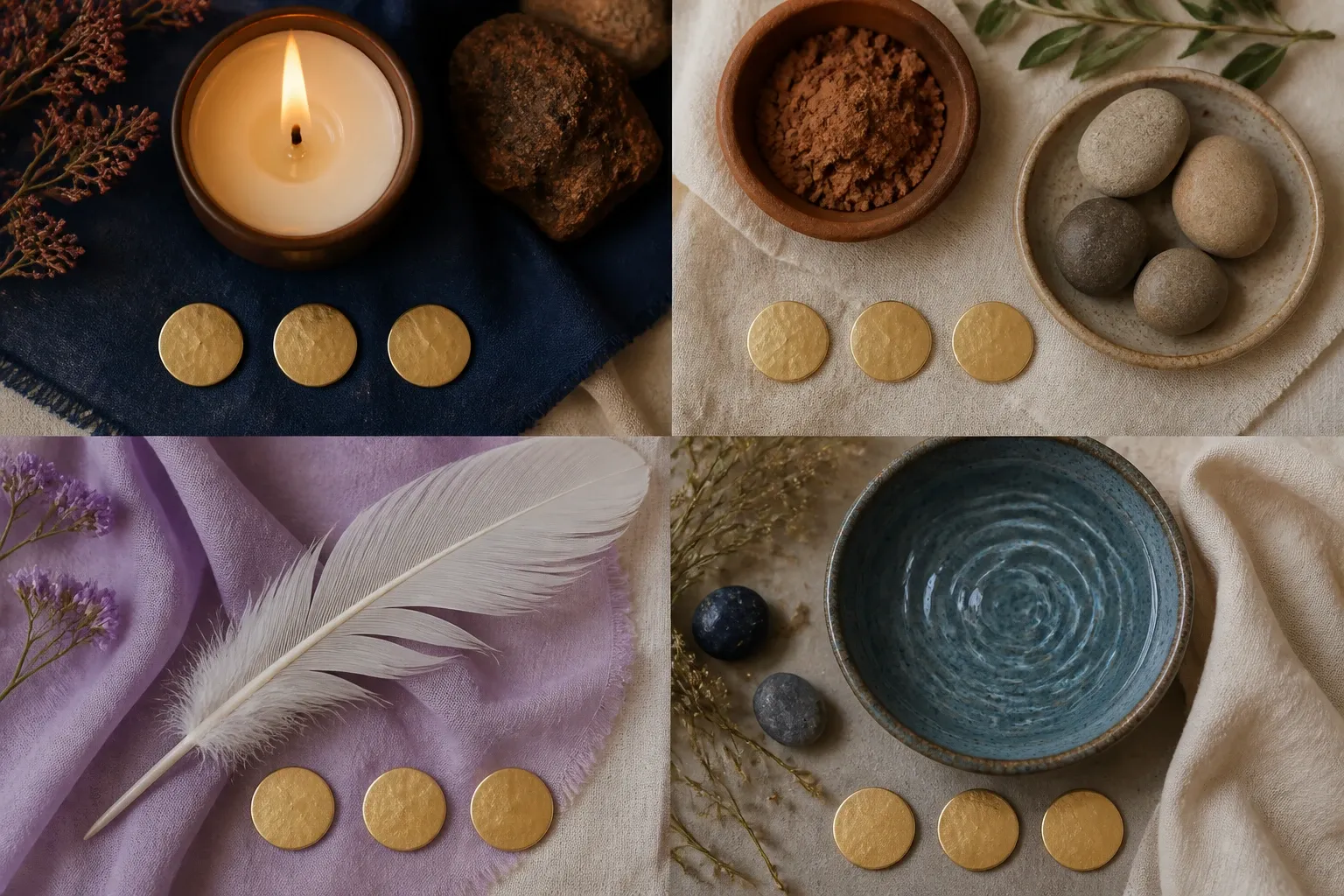 Four vignettes representing the fire, earth, air, and water zodiac elements.