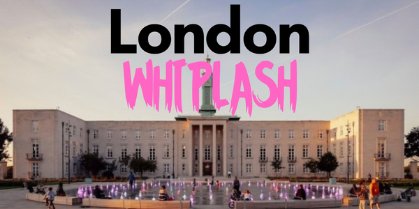 an image of Wolf from Stowe town hall a large building with three central columns, three stories and two wings at each side above it superimpose is the title of this blog London Whiplash