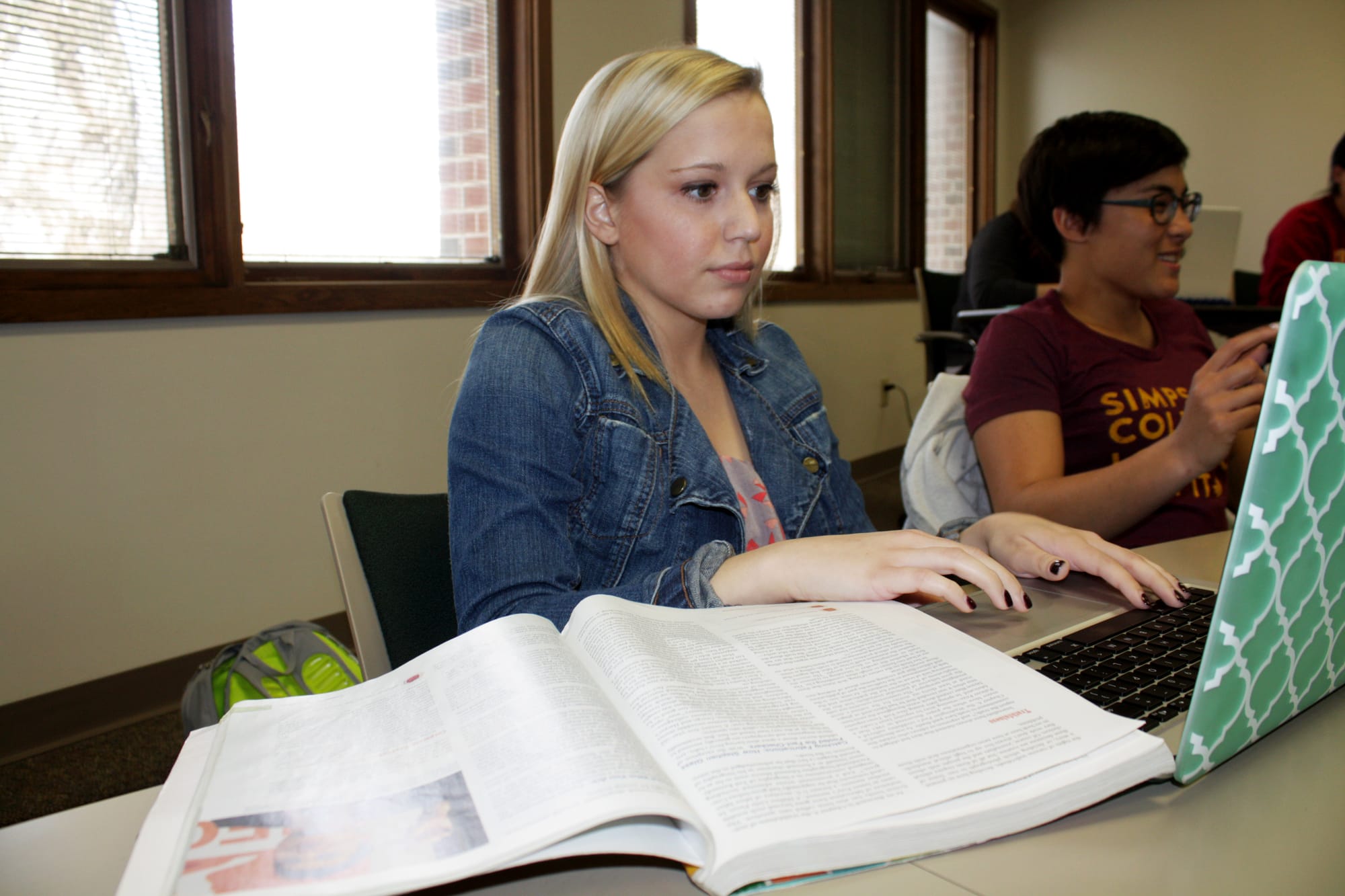 Simpson College student Aimee Loats taking an online quiz in her Communications 101 class on April 13, 2015.