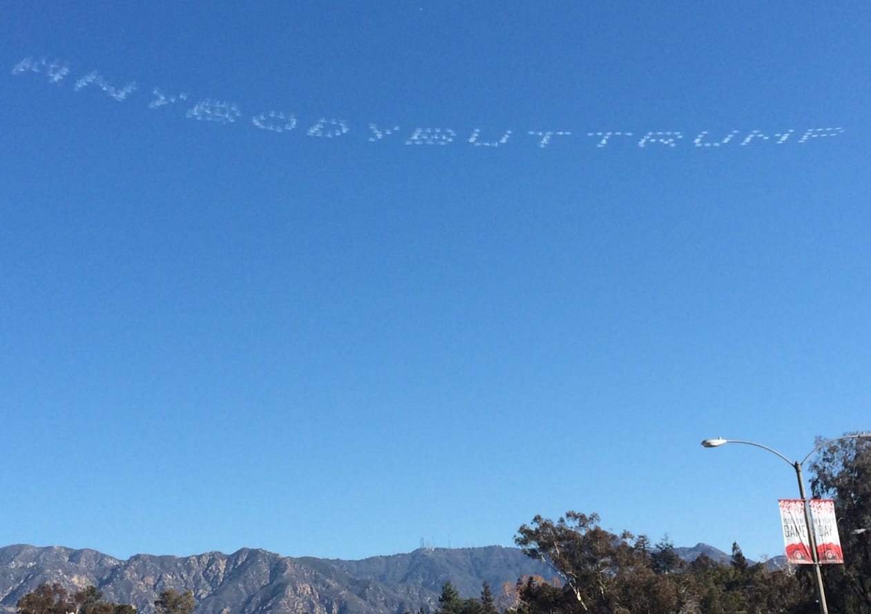 Iowan's could not escape the presidential campaign at the Jan. 1, 2016, Rose Bowl football game when the University of Iowa played Stanford University. Five airplanes spelled out anti-Donald Trump messages during the Rose Bowl parade. CBS News and other outlets identified the man behind the messages as millionaire real estate developer Sam Pate of Alabama, a donor to Florida Sen. Marco Rubio's presidential campaign.