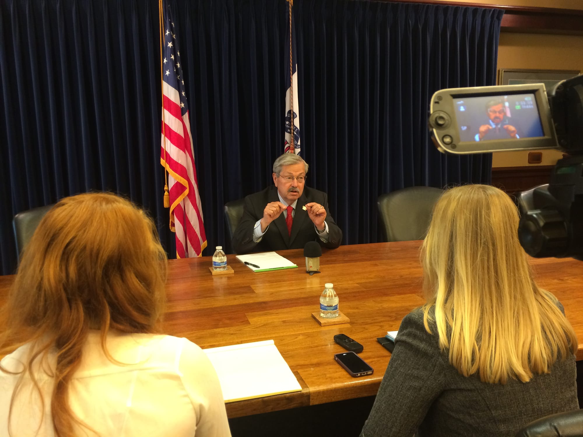 Iowa Gov. Terry Branstad in a July 7, 2015, interview with IowaWatch reporters Clare McCarthy and Makayla Tendall.