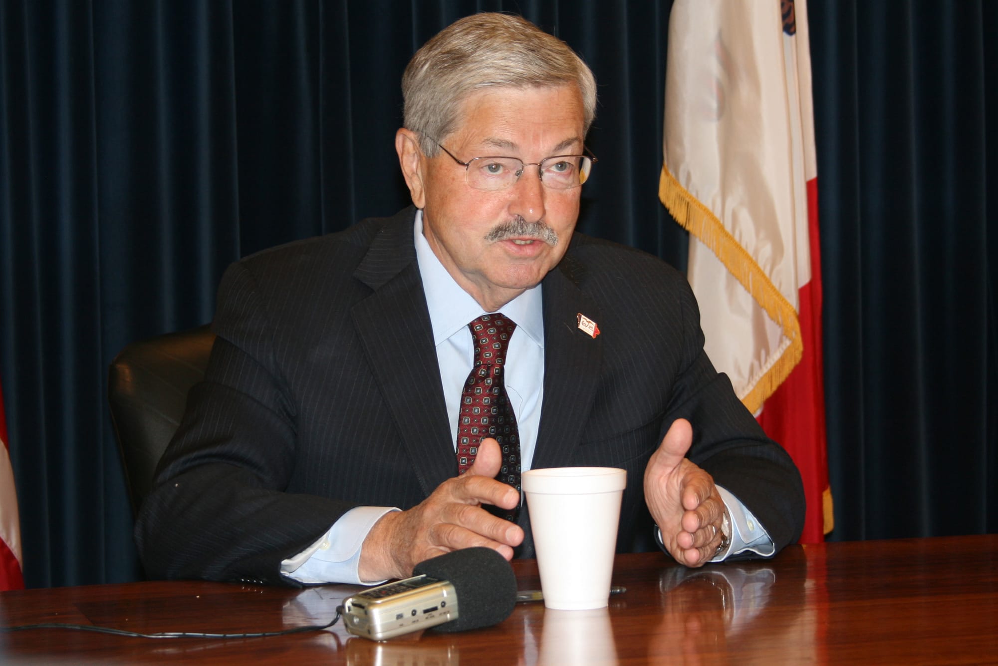 Iowa Gov. Terry Branstad, speaking with IowaWatch reporters at the Iowa Statehouse on Monday, July 7, 2014.
